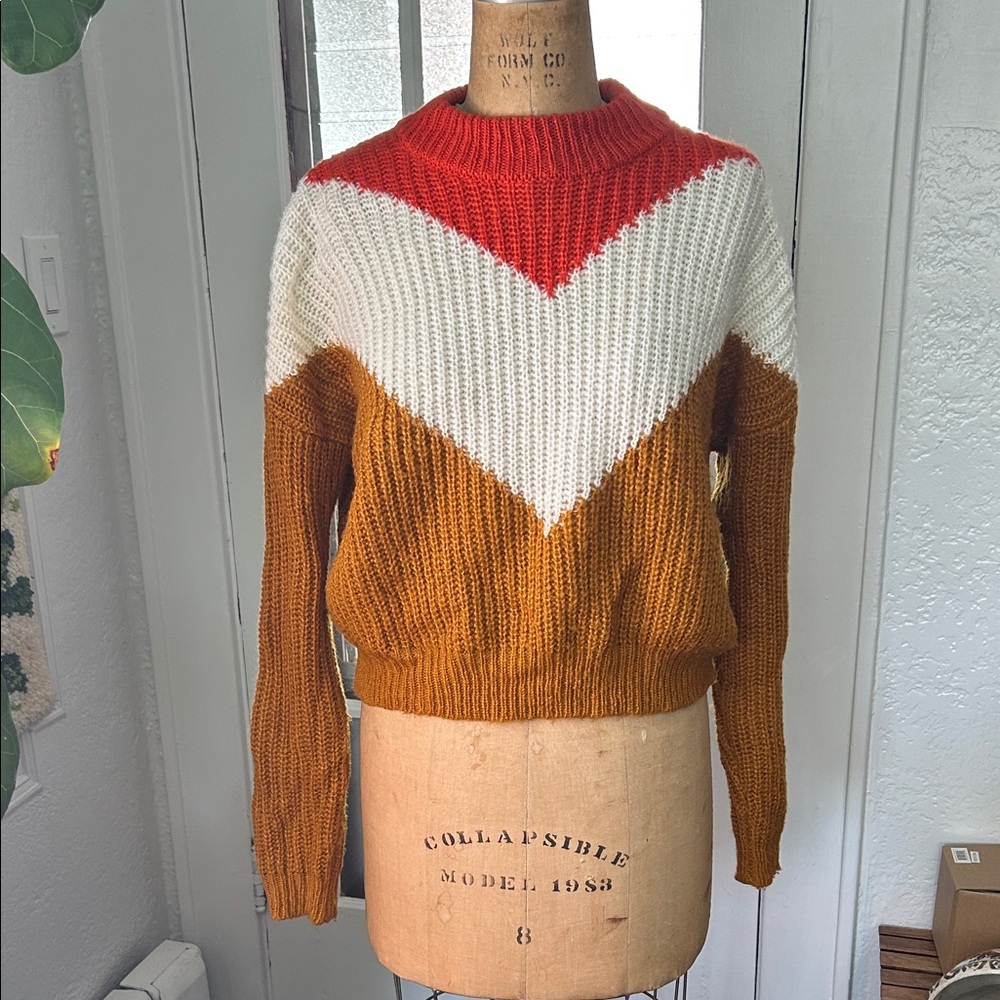 Forever 21 Fall candy corn Sweater - Orange/Red, White, and Brown